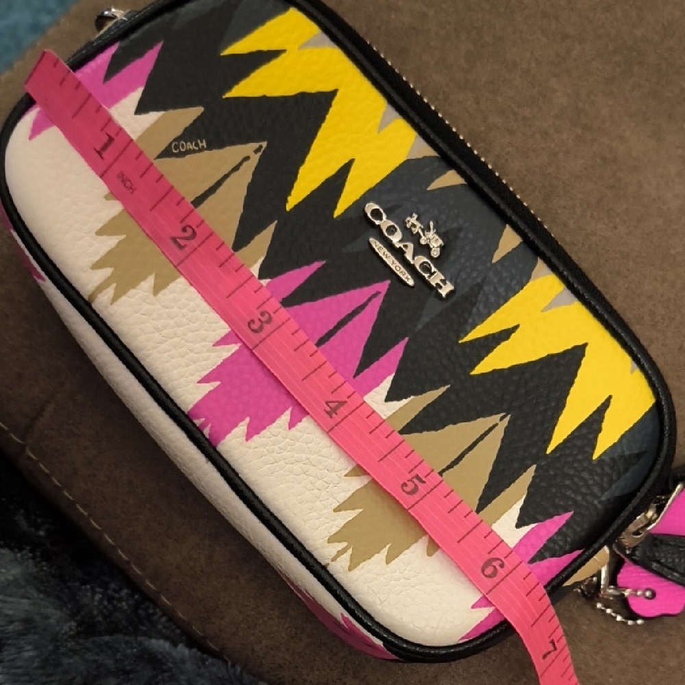 Coach Hawk Feathers Pink, Yellow, Tan and Black Crossbody Bag - Picture 11 of 12